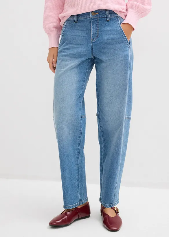 Barrel-Jeans Mid Waist in blau von vorne - bonprix