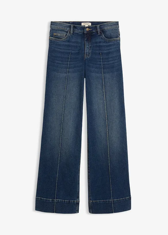 Wide-Leg-Jeans Mid Waist, Full Length in blau von vorne - bonprix