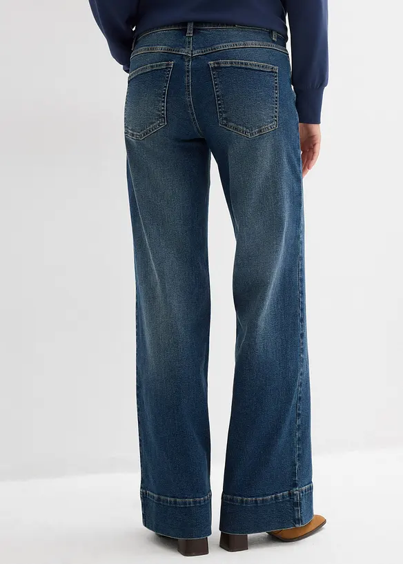 Wide-Leg-Jeans Mid Waist, Full Length in blau von hinten - bonprix
