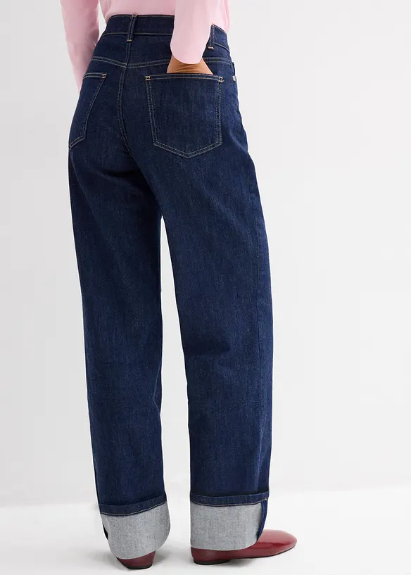 Loose Straight-Jeans Mid Waist, Full Length in blau von hinten - bonprix