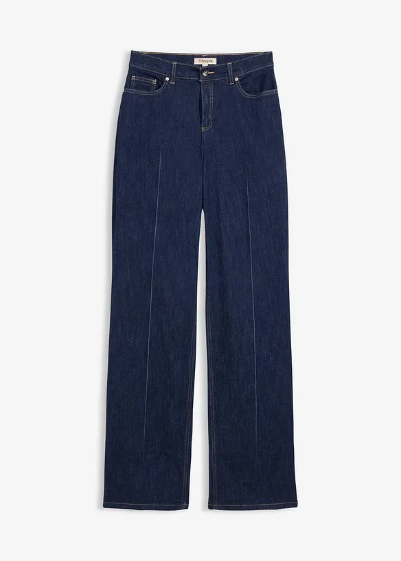 Loose Straight-Jeans Mid Waist, Full Length in blau von vorne - bonprix