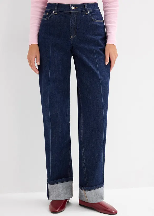 Loose Straight-Jeans Mid Waist, Full Length in blau von vorne - bonprix