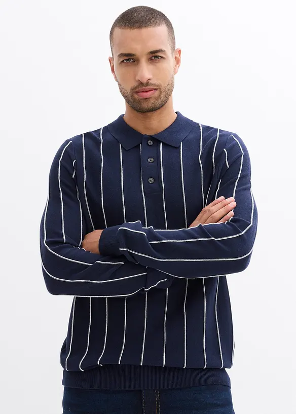 Feinstrickpullover in Regular Fit in blau von vorne (im Anschnitt) - bonprix