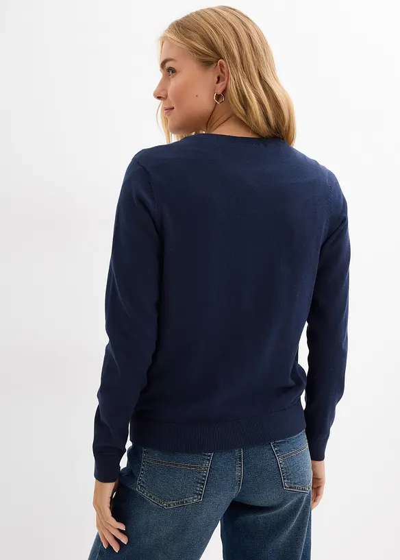 Feinstrickjacke in blau von hinten (im Anschnitt) - bonprix