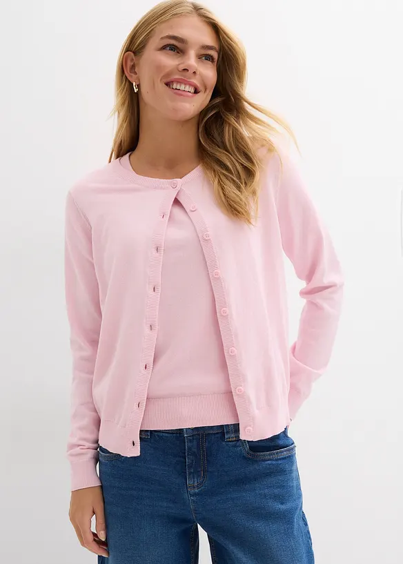 Feinstrickjacke in rosa von vorne (im Anschnitt) - bonprix