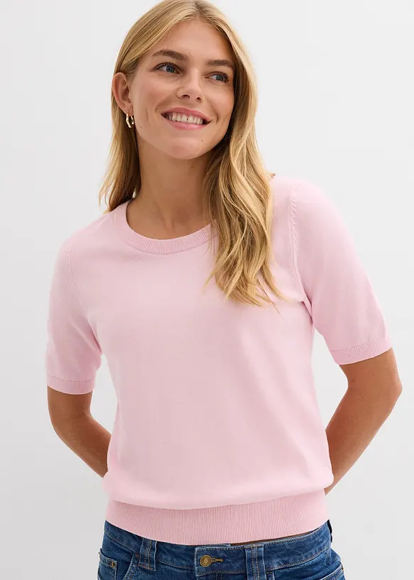 Feinstrickpullover in rosa von vorne (im Anschnitt) - bonprix