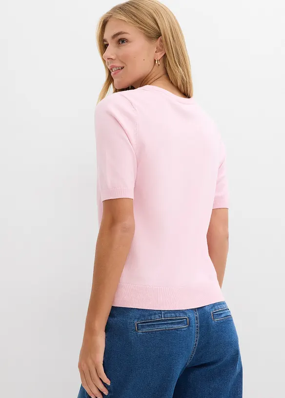 Feinstrickpullover in rosa von hinten (im Anschnitt) - bonprix