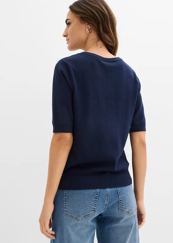 Feinstrickpullover in blau von hinten (im Anschnitt) - bonprix