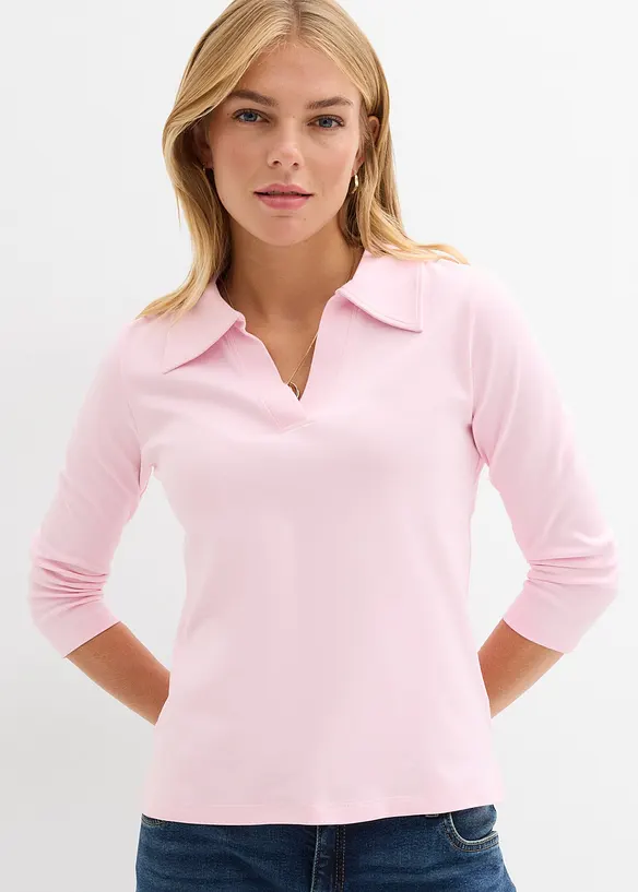 Poloshirt aus reiner Bio-Baumwolle in rosa von vorne (im Anschnitt) - bonprix