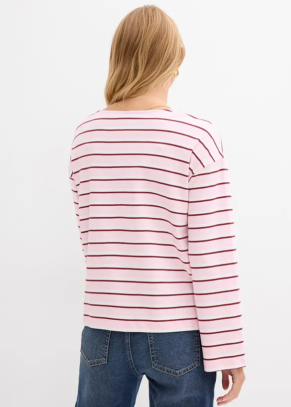 Lockeres Langarmshirt aus reiner Bio-Baumwolle in weiß von hinten (im Anschnitt) - bonprix