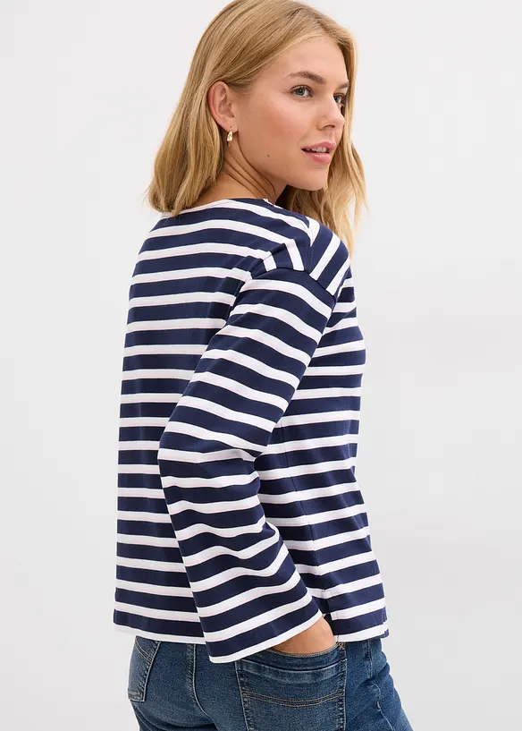 Lockeres Langarmshirt aus reiner Bio-Baumwolle in weiß von hinten (im Anschnitt) - bonprix