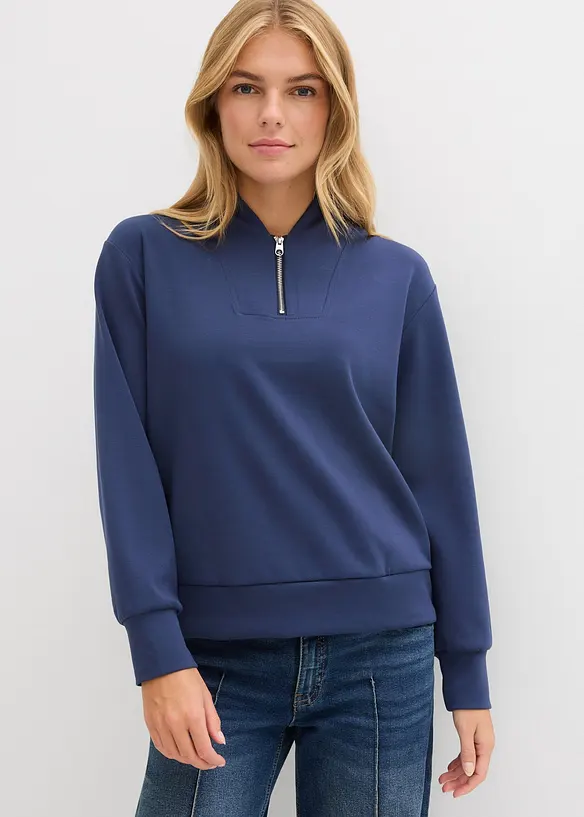 Scuba Sweatshirt aus softem Viskose-Mix in blau von vorne (im Anschnitt) - bonprix