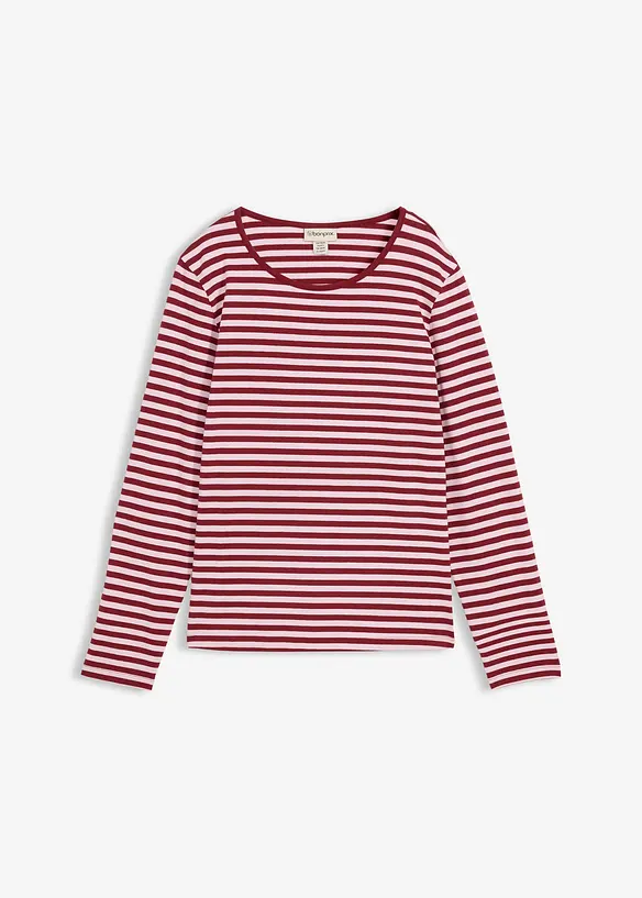 Langarmshirt aus Baumwoll-Elasthan-Mix in rosa von vorne - bonprix