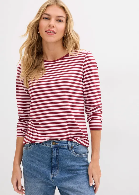 Langarmshirt aus Baumwoll-Elasthan-Mix in rosa von vorne (im Anschnitt) - bonprix