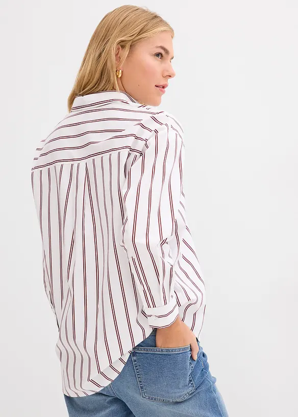 Oversize-Hemdbluse aus Baumwoll-Mix in weiß von hinten (im Anschnitt) - bonprix