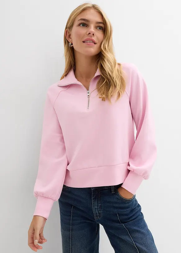 Sweatshirt aus weichem Scuba in rosa von vorne (im Anschnitt) - bonprix