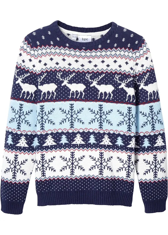 Norweger-Pullover aus reiner Baumwolle in blau von vorne - bonprix