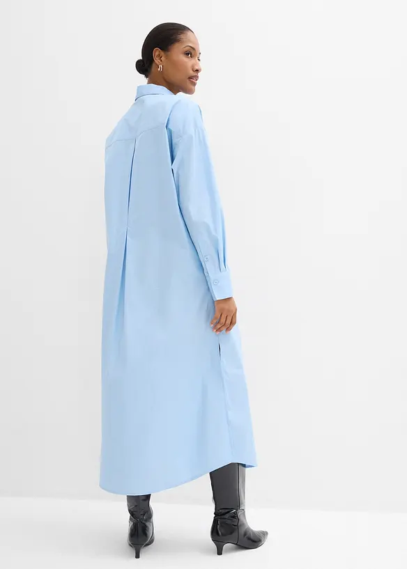 Hemdblusenkleid aus reiner Baumwolle in blau von hinten (Totalaufnahme) - bonprix