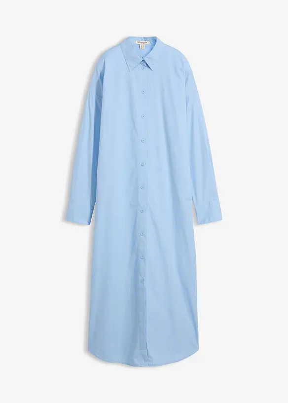 Hemdblusenkleid aus reiner Baumwolle in blau von vorne - bonprix