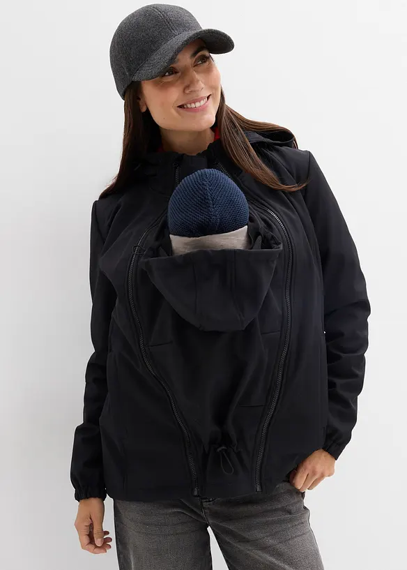 4-in-1 Softshelljacke mit Babyeinsatz zum vorne und hinten tragen in schwarz von vorne (im Anschnitt) - bonprix
