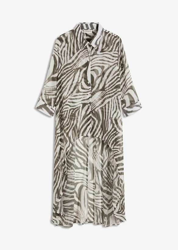 Chiffon-Longbluse in beige von vorne - bonprix