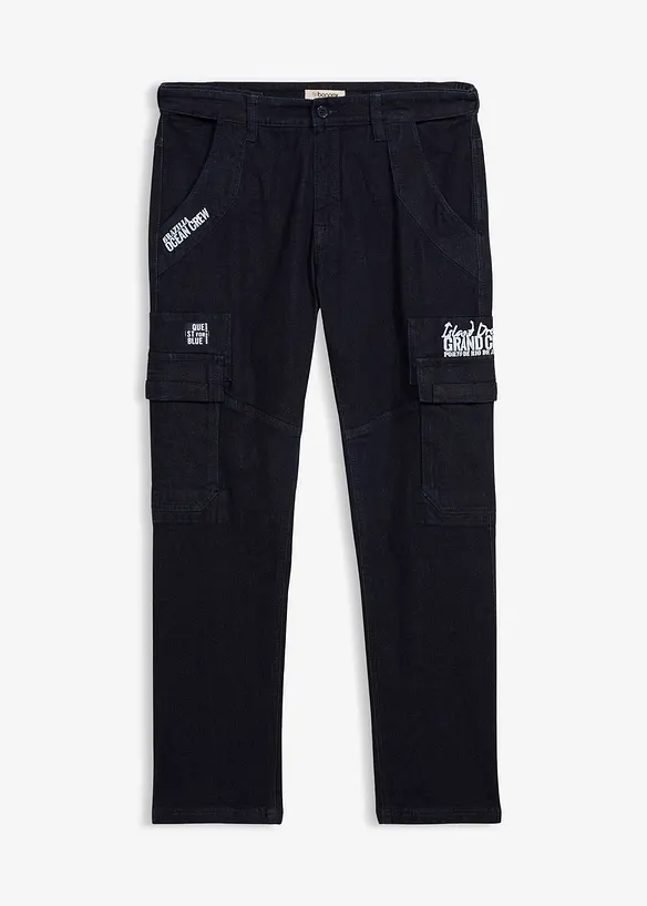 Relaxed Fit Cargo-Stretch-Jeans mit Bequembund, Straight in blau von vorne - bonprix