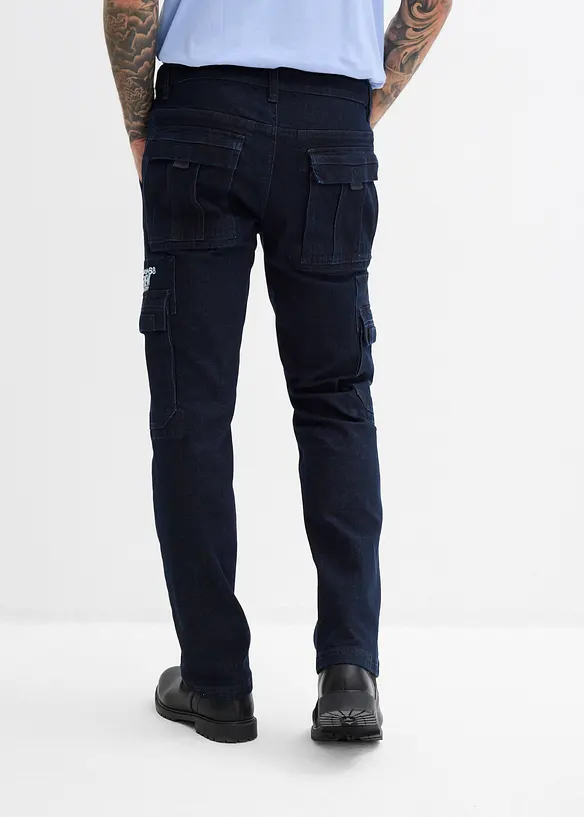 Relaxed Fit Cargo-Stretch-Jeans mit Bequembund, Straight in blau von hinten - bonprix