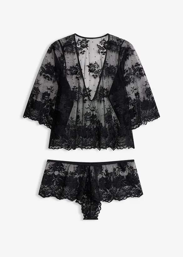 Langarmtop+Panty (2-tlg.Set) in schwarz von vorne - bonprix