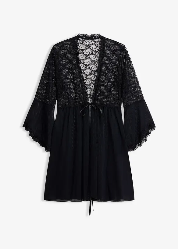 Kimono und String (2-tlg.Set) in schwarz von vorne - bonprix