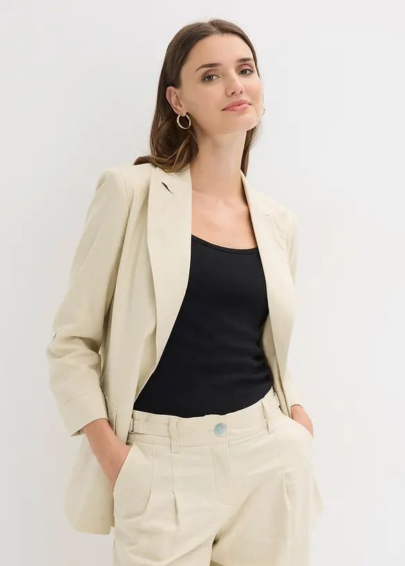Blazer aus Leinen-Mix in beige von vorne (im Anschnitt) - bonprix