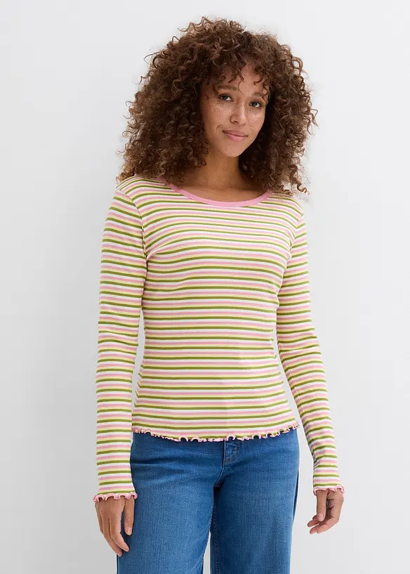 Rippshirt aus Bio-Baumwolle in weiß von vorne (im Anschnitt) - bonprix Rippshirt aus Bio-Baumwolle in weiß von vorne (im Anschnitt) - bonprix