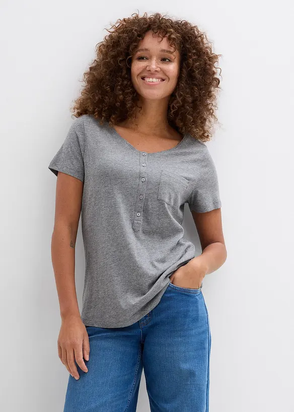 T-Shirt aus Baumwoll-Viskose-Mix in grau von vorne (im Anschnitt) - bonprix