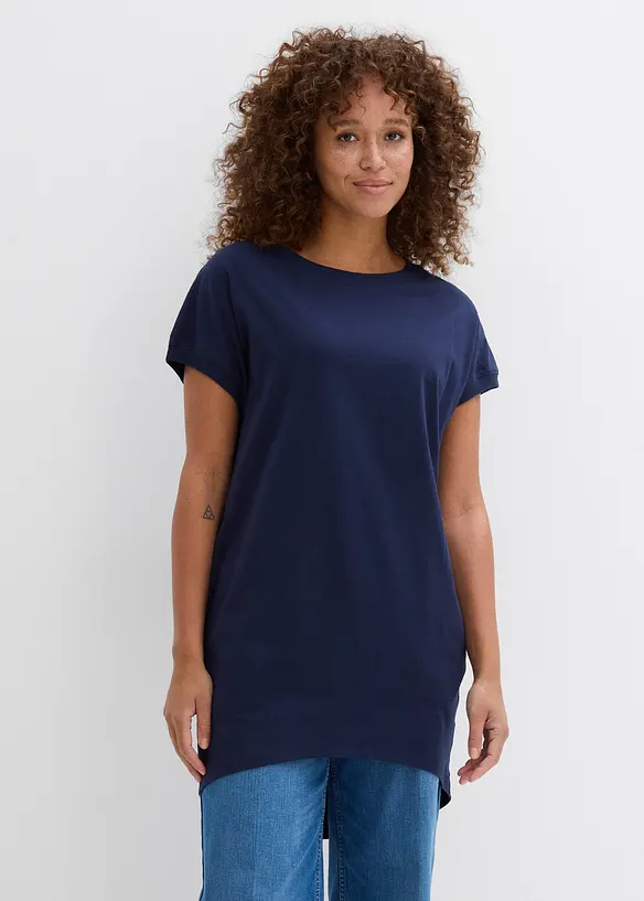 Longshirt aus reiner Baumwolle in blau von vorne (im Anschnitt) - bonprix