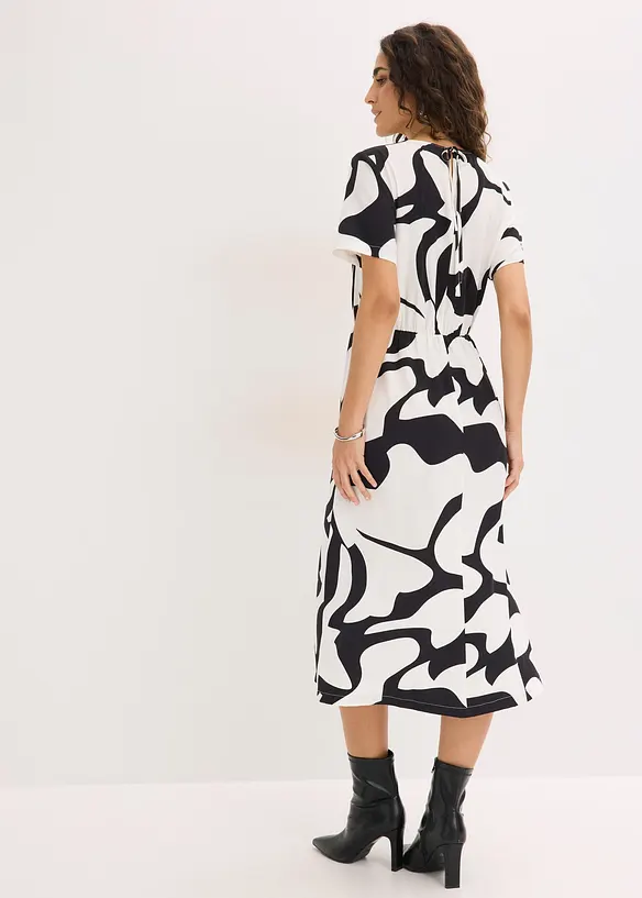 Midikleid mit Allover Print in schwarz von hinten (Totalaufnahme) - bonprix