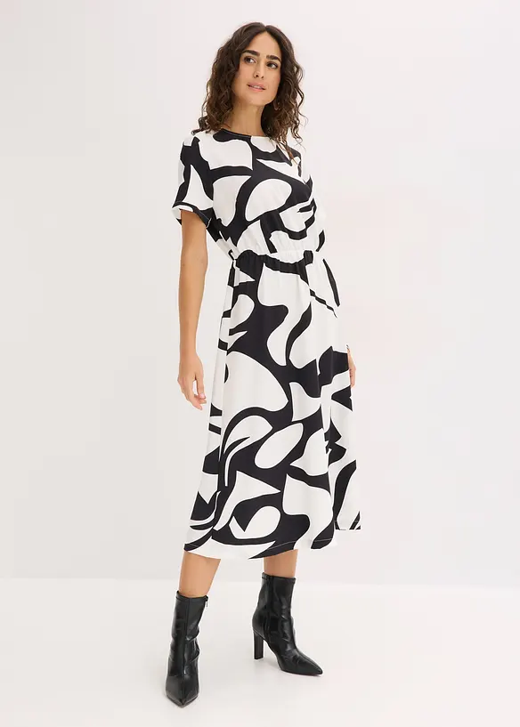 Midikleid mit Allover Print in schwarz von vorne (Totalaufnahme) - bonprix