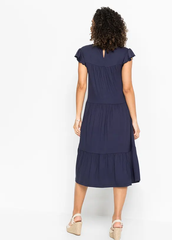 Midikleid aus Viskose-Mix in blau von hinten (Totalaufnahme) - bonprix