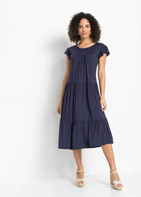 Midikleid aus Viskose-Mix in blau von vorne (Totalaufnahme) - bonprix