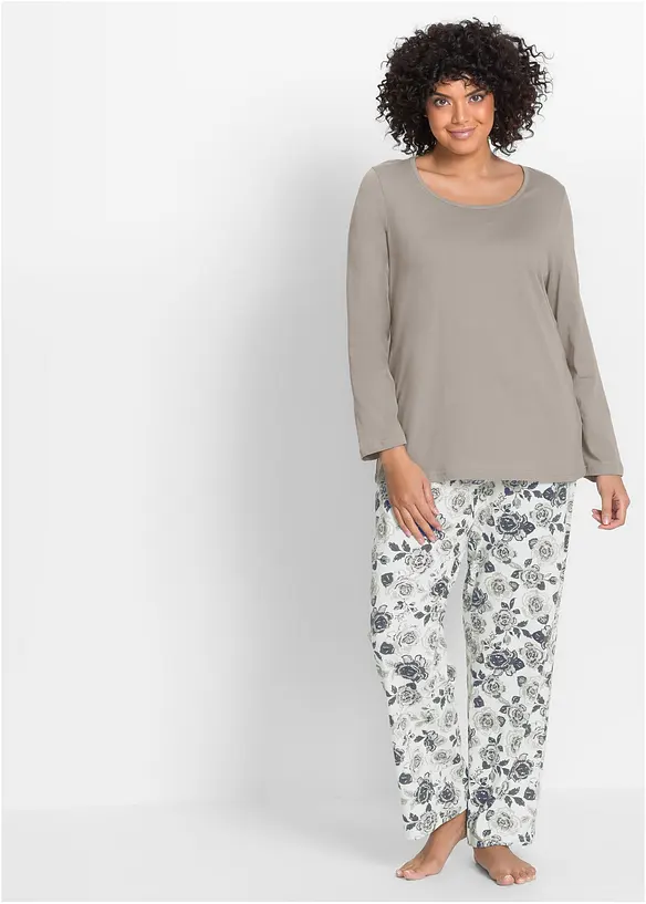 Pyjama aus reiner Bio-Baumwolle in grau von vorne (Totalaufnahme) - bonprix