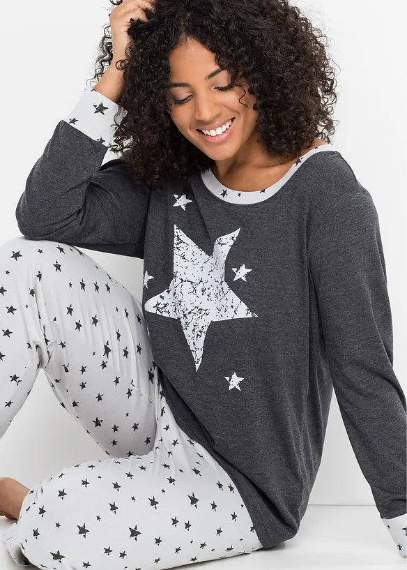 Pyjama mit Bio-Baumwolle in grau (Detailaufnahme) - bonprix