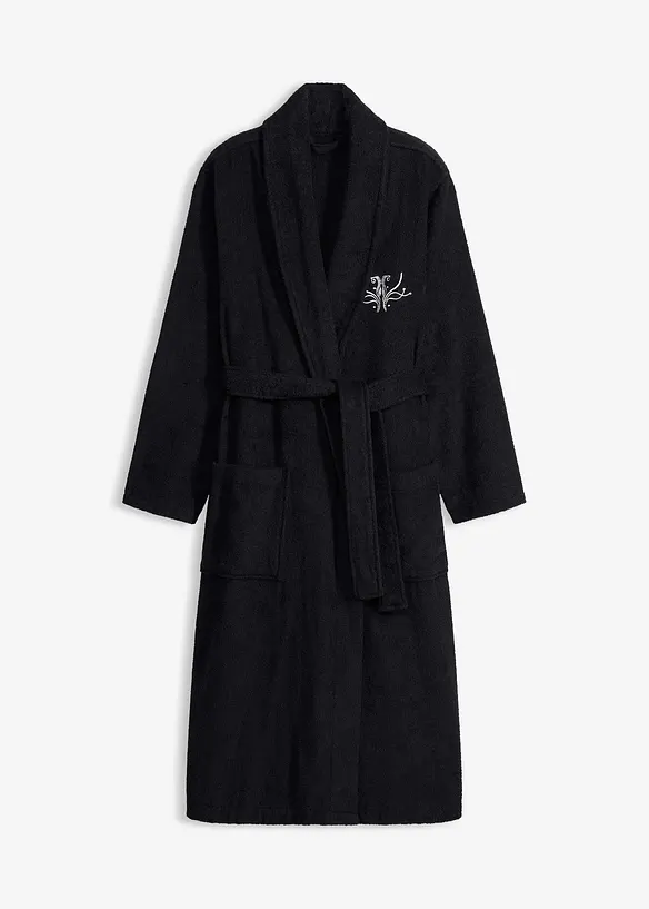 Frottee Bademantel in schwarz von vorne - bonprix