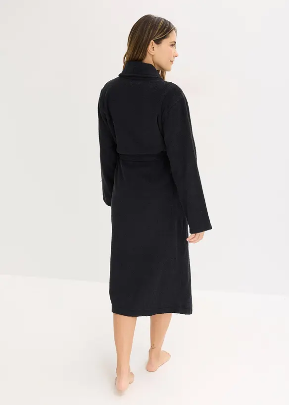 Frottee Bademantel in schwarz von hinten (Totalaufnahme) - bonprix