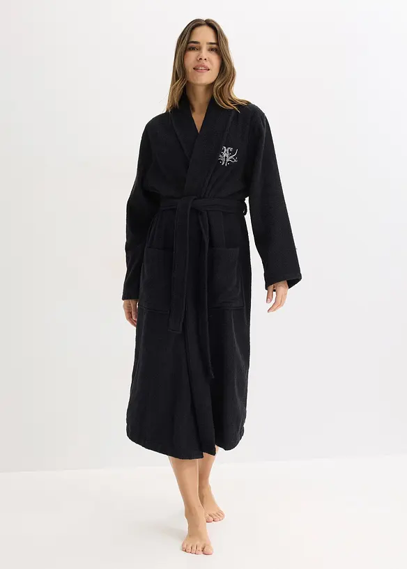 Frottee Bademantel in schwarz von vorne (Totalaufnahme) - bonprix