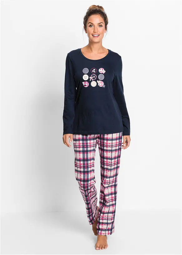 Pyjama aus reiner Bio-Baumwolle in blau von vorne (Totalaufnahme) - bonprix