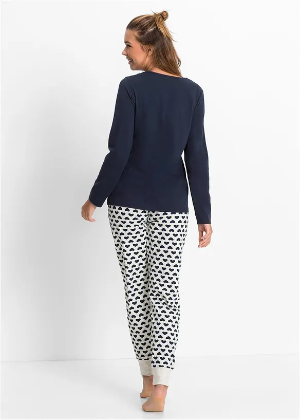 Pyjama mit Bio-Baumwolle in blau von hinten (Totalaufnahme) - bonprix