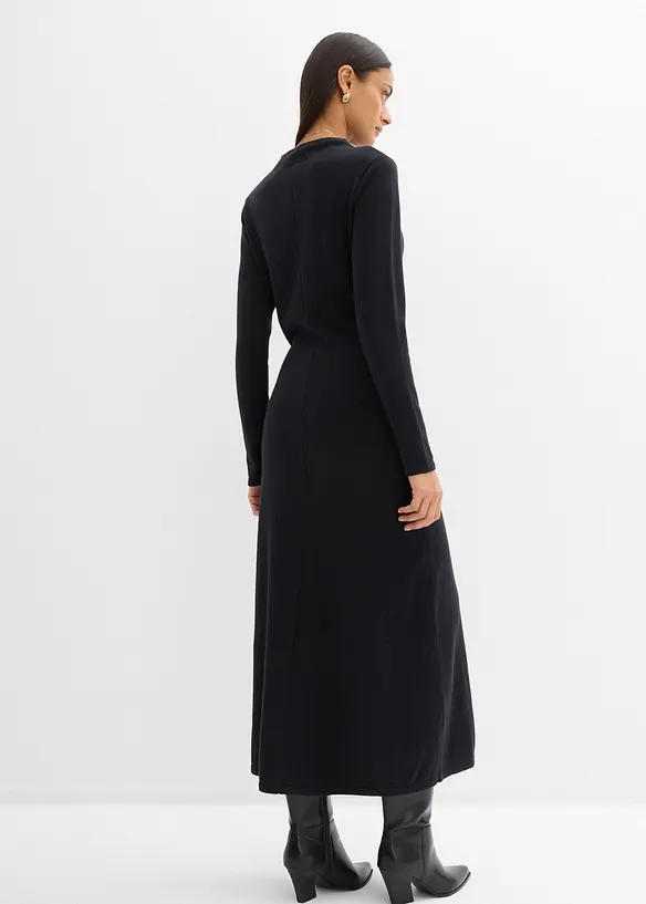 Feinstrick-Maxikleid mit Kaschmiranteil in schwarz von hinten (Totalaufnahme) - bonprix