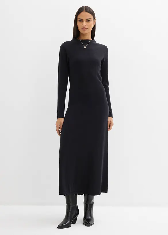 Feinstrick-Maxikleid mit Kaschmiranteil in schwarz von vorne (Totalaufnahme) - bonprix