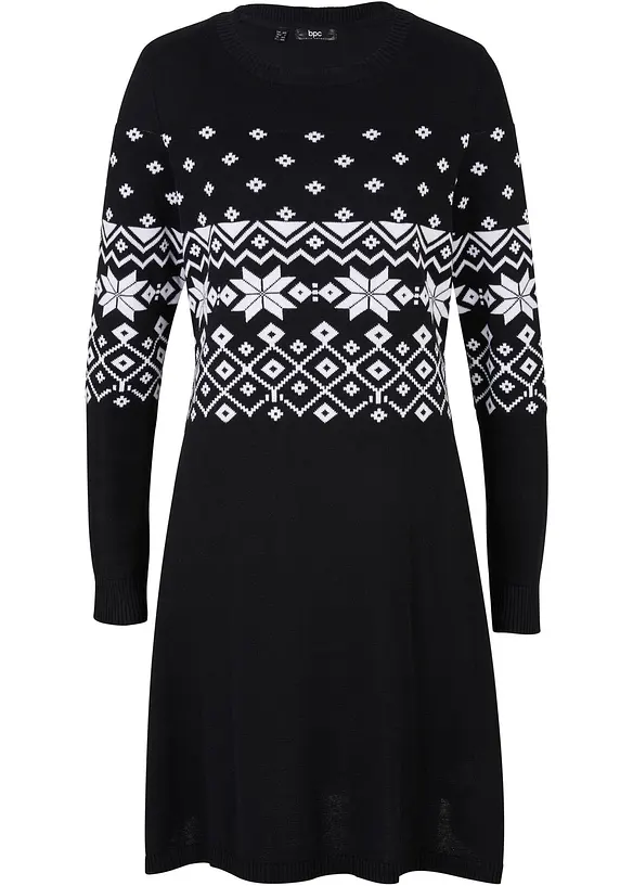 Feinstrickkleid aus Baumwoll-Mix in schwarz von vorne - bonprix