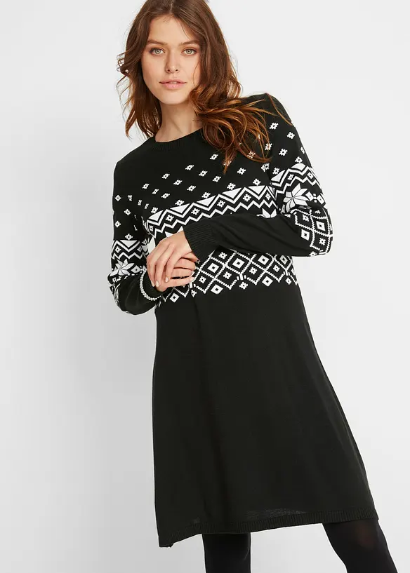 Feinstrickkleid aus Baumwoll-Mix in schwarz von vorne (Totalaufnahme) - bonprix