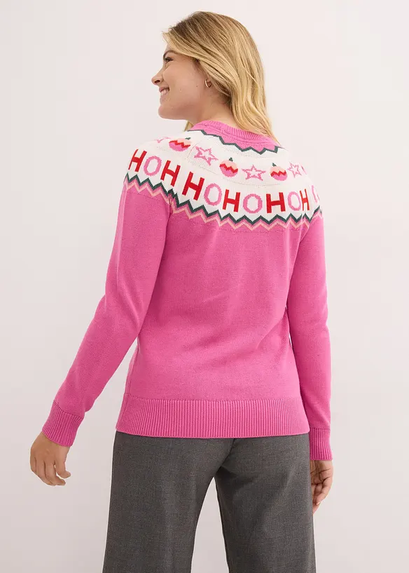 Pullover mit Weihnachtsmotiv in pink von hinten (im Anschnitt) - bonprix