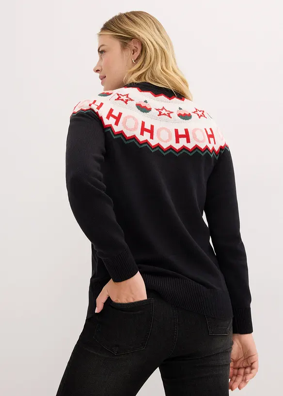 Pullover mit Weihnachtsmotiv in schwarz von hinten (im Anschnitt) - bonprix